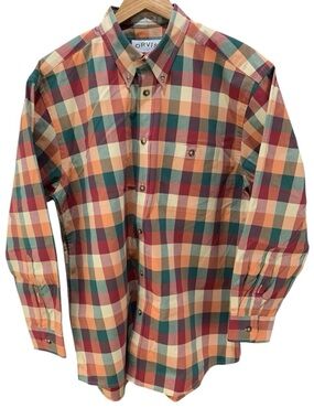 Orvis Men's Button-Down Plaid Shirt in Red, Orange, Green and Cream